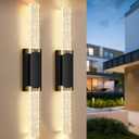 35.3in Large Size Outdoor Wall Light Fixtures with Crystal Bubble Glass, Waterproof Exterior Sconces LED Wall Lanterns, Porch Lights Wall Mounted 10W 3000K Outside Lights for House Front Door Garage (Pack of 2)