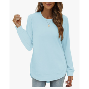 OFEEFAN Womens Sweatshirt Crewneck Long Sleeve Shirts High Low Tops Curved Hem Size L