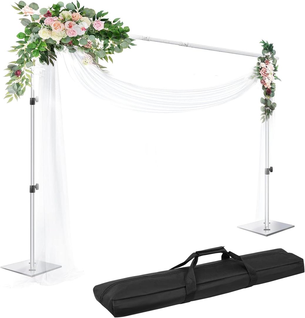 EMART Backdrop Stand, 6.5x10 ft Adjustable Photo Background Pipe and Drape Photography Kit with Heavy Duty Metal Flat Base for Parties, Wedding, Video Studio, Birthday - Silver