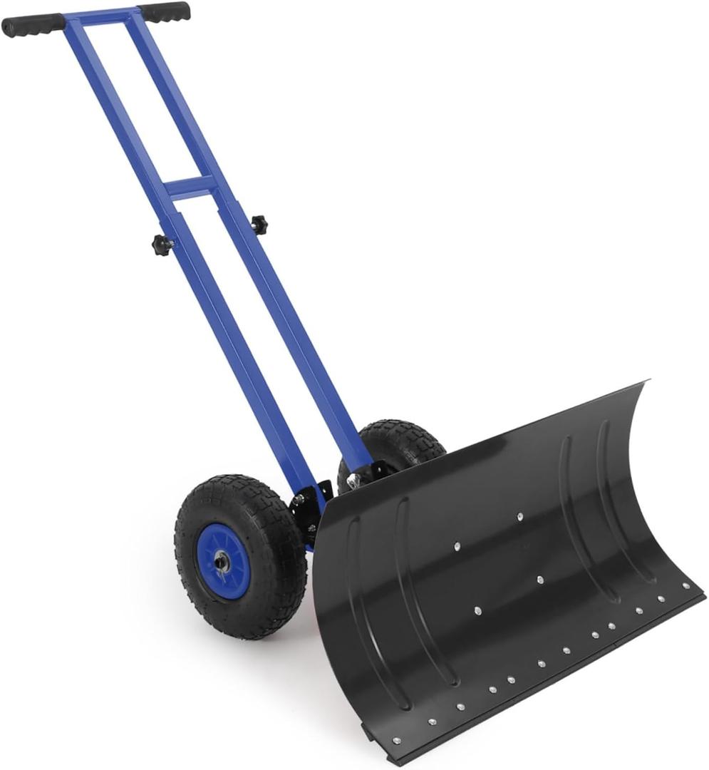 29x14.2 in Rolling Snow Shovel on Wheels, Heavy Duty Metal Snow Shovel with 5-Position Angled Blade & Adjustable Handle, Ergonomic Design for Driveway, Doorway, Sidewalk, Pavement