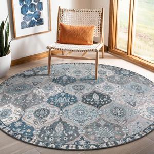 Lahome Moroccan Trellis Washable Round Area Rug, Soft Round Rugs 6ft Ultra-Thin Non-Slip, Vintage Large Circle Carpet for Bedroom Living Room Kitchen Nursery, Blue (6ft Round, 03-blue/Multi)