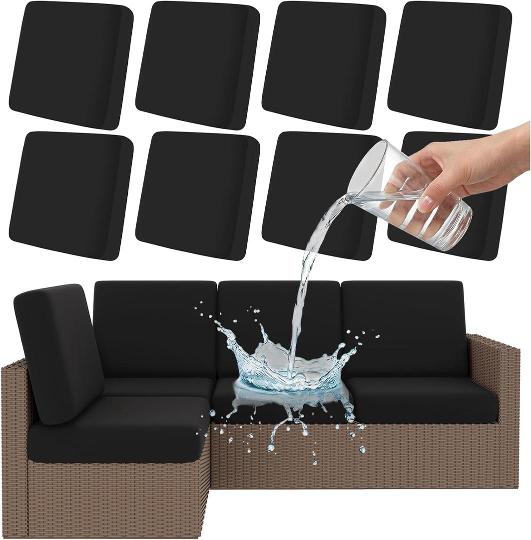 Smiry Waterproof Patio Cushion Covers, Stretch Outdoor Couch Slipcovers Replacement Washable Furniture Protector Sofa Chair Seat Cover for Dogs and Pets (8 Pcs, Black)