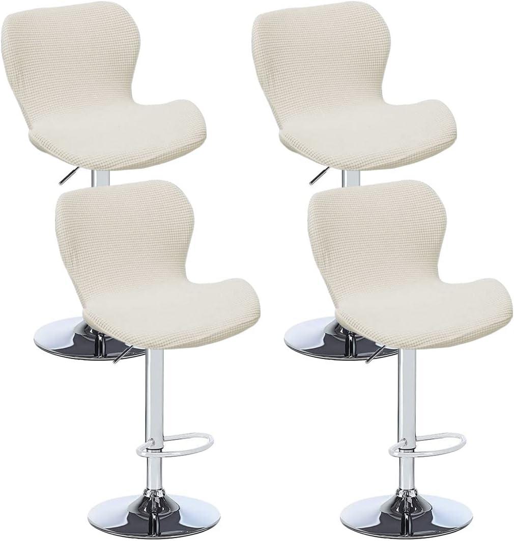 Counter Height Bar Chairs Cover Set of 4 Jacquard Swivel Bar Stools Slipcovers Stretchable Swivel Barstools Chair Covers Protector for Home Kitchen Bar Cafe Beige