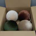 4 Pcs Jumbo Neutral Velvet Christmas Balls Ornaments Bulk 6 Inch Extra Large Flocked Christmas Tree Ornaments Xmas Bulbs Decorations Giant Hanging for Outdoor Indoor Xmas Home Party