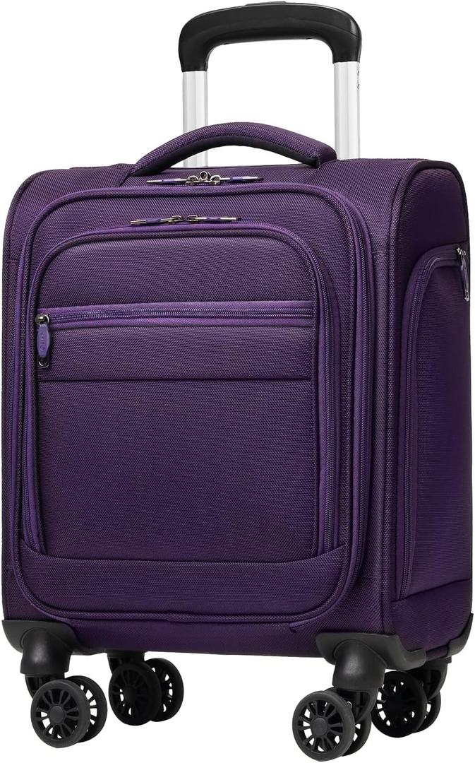 Coolife Underseat Carry On Luggage Suitcase Softside Lightweight Rolling Travel Bag Spinner Suitcase Compact Upright 4 Dual Wheel Bag (purple)