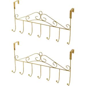 eywlwaar Gold Over The Door Hooks 7 Hanger Rack Heavy Decorative Metal Rack for Home Use Hats Coats Key Bag Clothes Scarfs Hooks (Golden) (2 Pack-Golden)