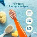RADIUS Children's Toothbrush, Totz Brush, Extra Soft Bristles, Blue/Coral/Yellow, BPA Free & ADA Accepted, Designed for Delicate Teeth & Gums for Children 18 Months & Up, Pack of 3
