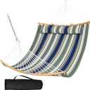 SUNCREAT Hammocks Portable Double Hammock with Curved Spreader Bar, 450 lbs Capacity, Heavy Duty Outdoor Hammock with Carrying Bag, Dark Green Stripes