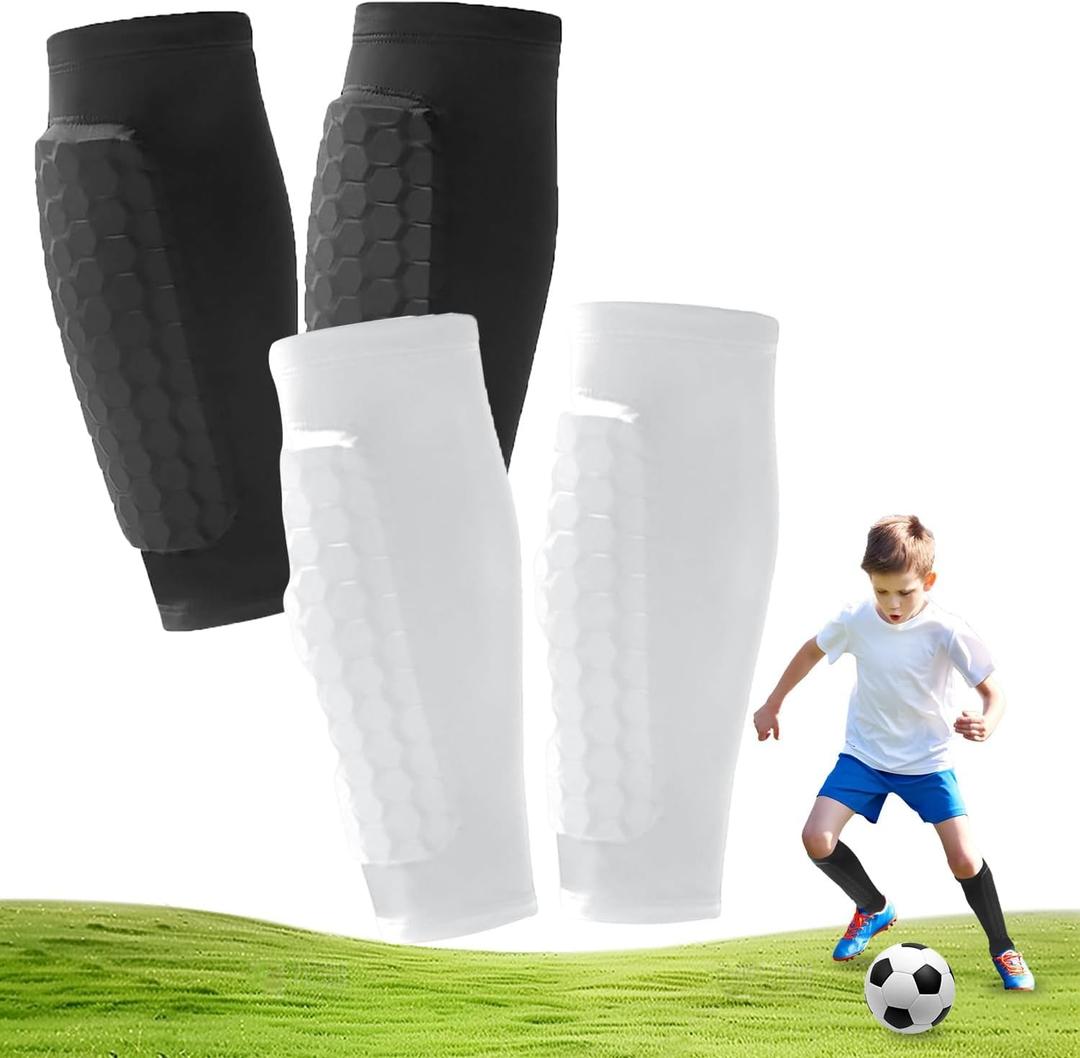 2 Pairs Soccer Shin Guards, Shin Guards Soccer Kids Youth Adult Calf Compression Sleeve with Honeycomb Pads Lightweight Calf Protective Gear for Football & Baseball Boxing MTB for Boys, Girls