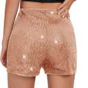 Haloumoning Girls High Waist Sequin Shorts Elastic Straight Leg Sparkly Glitter Party Shorts 5-14 Years (Beige)