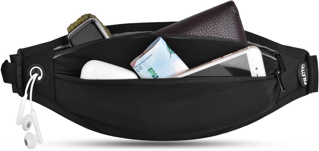 Running Belt Fanny Pack, Running Waist Pack for Women & Men USA Patented Hands-Free Reflective Runner Pouch Belt Fitness Workout Bag No-Bounce Adjustable Sport Travel Fanny Pack Cell (Black)