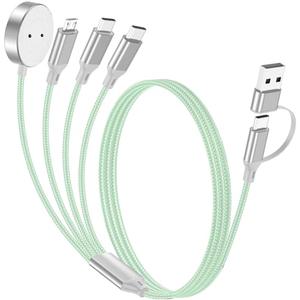 Travel Essentials, Multi Charging Cable for Apple Watch Charger/ iPhone Charger/ Samsung Charger, Type C Cable Cord for iWatch Ultra/ 10-2/ iPhone 17-11/ Samsung S25-S20, Android Phone, airPods, Car[1.2M]-Green