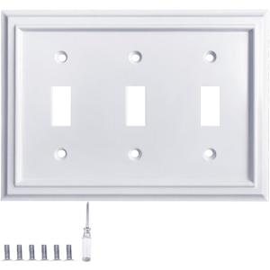 Pure White Decorative Outlet Covers Wall Plates, Bamboo Fiber Light Switch Covers, Natural Material Electric Receptacle Switch Plate Outlet Cover of various styles (3 Gang Toggle 1 Pack)