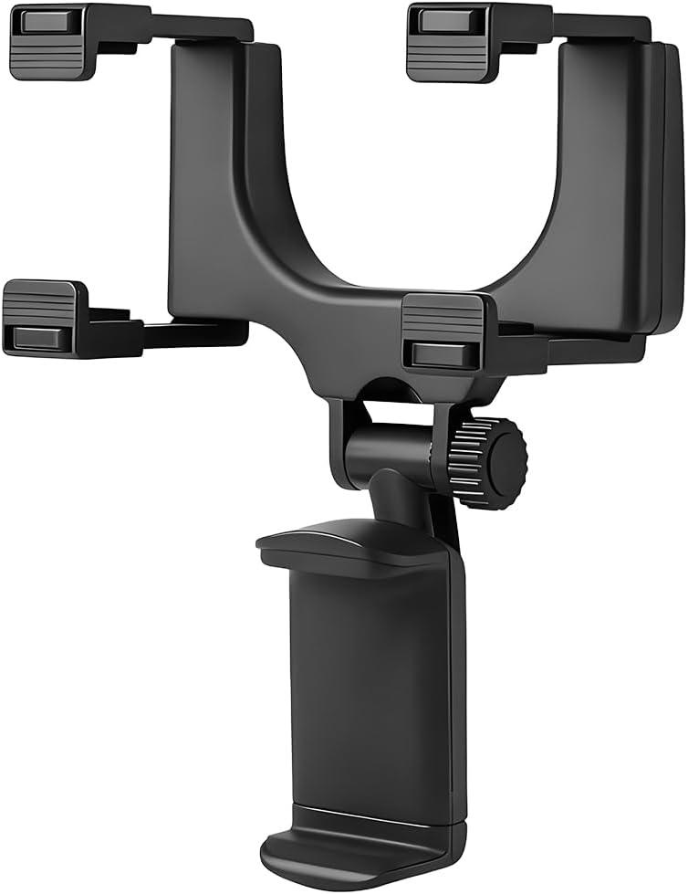 Car Rear View Mirror Phone Holder Mount, 180 Rotating Vehicle Rearview Smartphone Bracket with Adjustable Clips, Automotive Mirror Cellphone Stand Cradle Accessories, Universal Fit