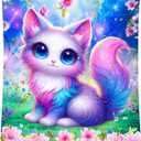 Blanket Gifts for Girls, Cat Blankets for Cat Lovers, Girls Throw Gifts, Cute Flannel Throw for Kid, 30"x40" (Deep Blue)