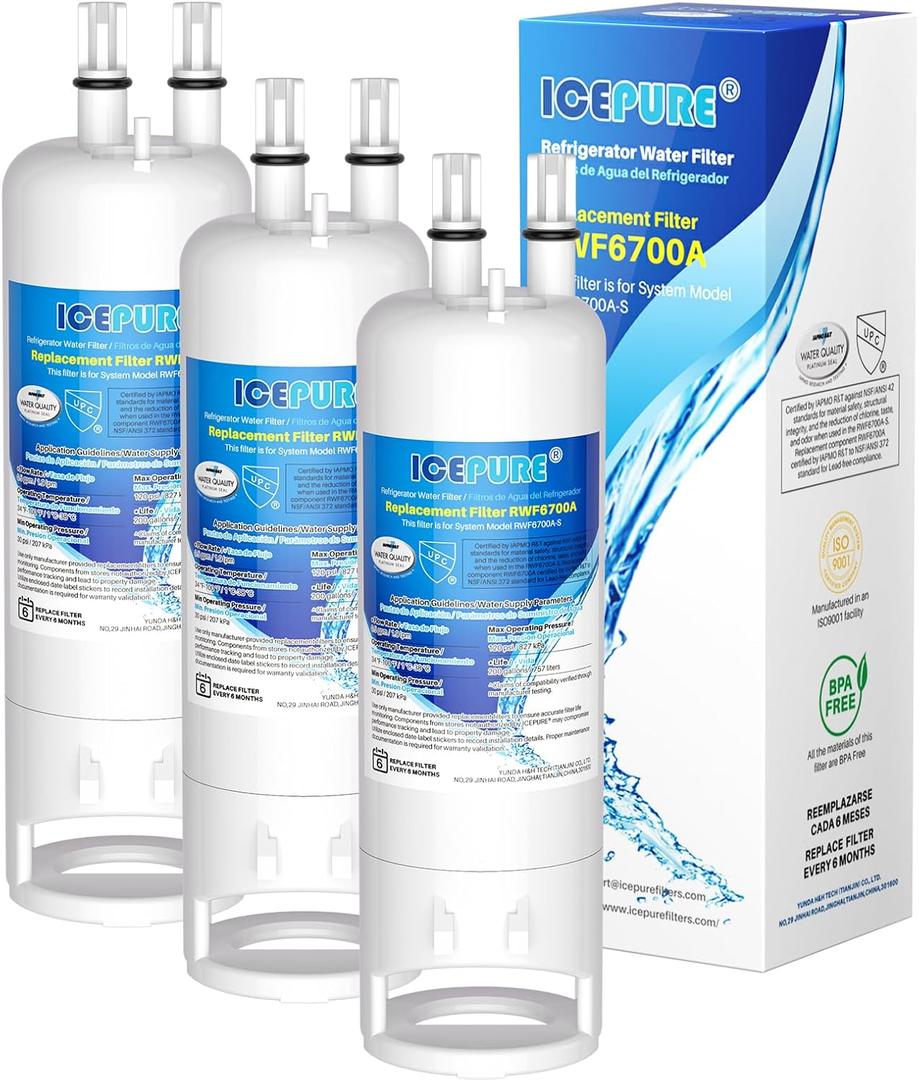 ICEPURE EDR1RXD1 Replacement for Everydrop Filter 1, W10295370A, EDR1RXD1B, P8RFWB2L, P4RFWB, Kenmore 46-9081, 46-9930, WD-F38, GP001, PD001, CL-RF27, RWF6700A Refrigerator Water Filter, 3Pack