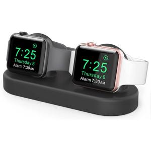 Delidigi Dual Charger Stand Holder Compatible with Apple Watch Ultra 3/2/1, SE 3/2/1, Series 11 10 9 8 7 6 5 4 3 2 1 (49/46/45/44/42/41/40/38mm) Silicone Double iWatch Charging Stand (Black, Charger Not Included!)