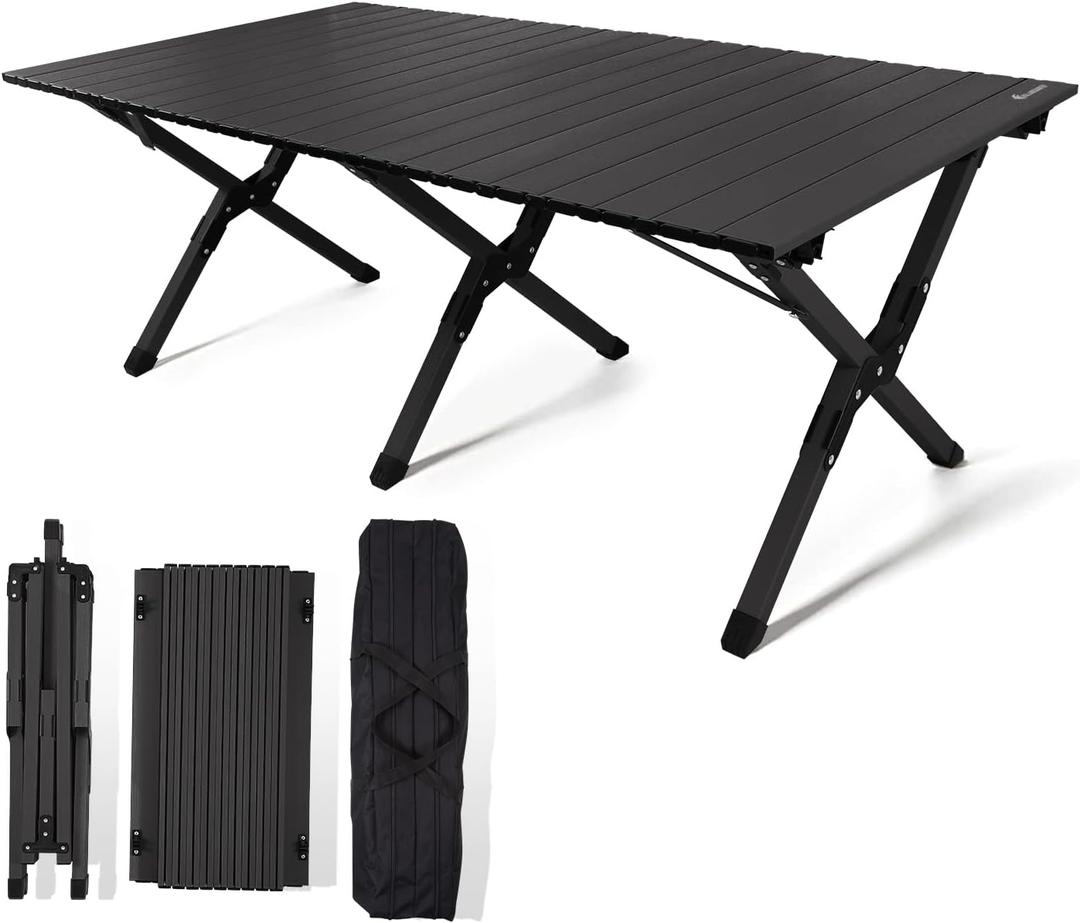 rollingsurfer Folding Camping Table, Lightweight Roll-Up Table Aluminum Low Portable Picnic Table with Easy Carrying Bag for Outdoor, Beach, Picnic, Backyards, BBQ and Party