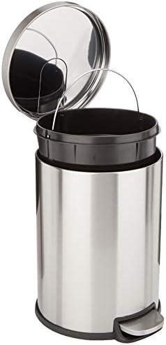 Amazon Basics Round Cylindrical Home Office Trash Can With Soft-Close Foot Pedal, 20 l /5.3 gallon, Brushed Stainless Steel
