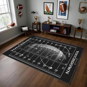 Football Rug for Boys Bedroom,5'x7' Football Field Rugs with Non-Slip Backing,Sports Area Rug for Living Room and Game Room Decor (Black)