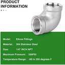 TAISHER 10PCS 304 Stainless Steel 90 Degree Elbow Fittings, 1/4 Inch NPT Female Pipe to 1/4 Inch NPT Female 304 Stainless Pipe Fitting