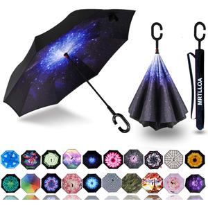 MRTLLOA 40/49/56 Inch Oversize Windproof Inverted Reverse Upside Down Umbrella, Golf Size Rain Umbrella, Double Layer, C-Shaped Handle for Men, Women and Kids (N-Starry Sky)