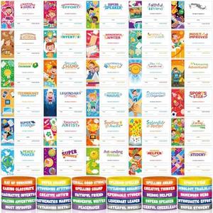 Eaasty 60 Pcs End of School Year Certificates and Wristband Achievement Graduation Recognition Award Star Student Superlatives Certificates for Kid Teacher Classroom