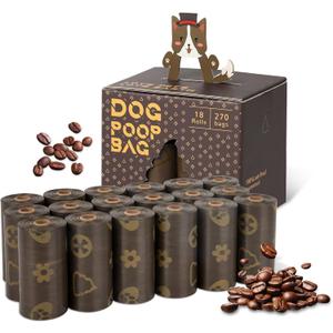 DBFAIRY Dog Poop Bags, 270 Count Pet Waste Bags Strong Thick, Leak Proof and Portable Poop Bags Refill Rolls for Dogs and Cats, 18 Rolls Coffee Scented Waste Bags