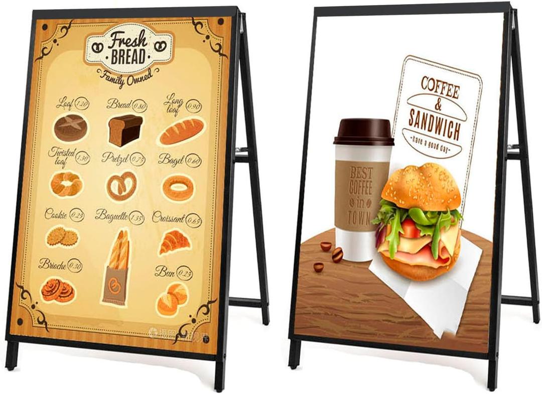 2 Pack 24 x 36 Heavy Duty Slide-in Folding A-Frame Sidewalk Sign Black Coated Steel Metal Double-Sided Pavement Sign (Frame only)