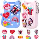 Juome 2 Pack Valentines Silicone Case for Touchland Hand Sanitizer Spray with Keychain & Charms, Cat Protective Holder Compatible with Touch Land Mist Case 1FL. OZ, Valentines Day Gifts for Her/Him