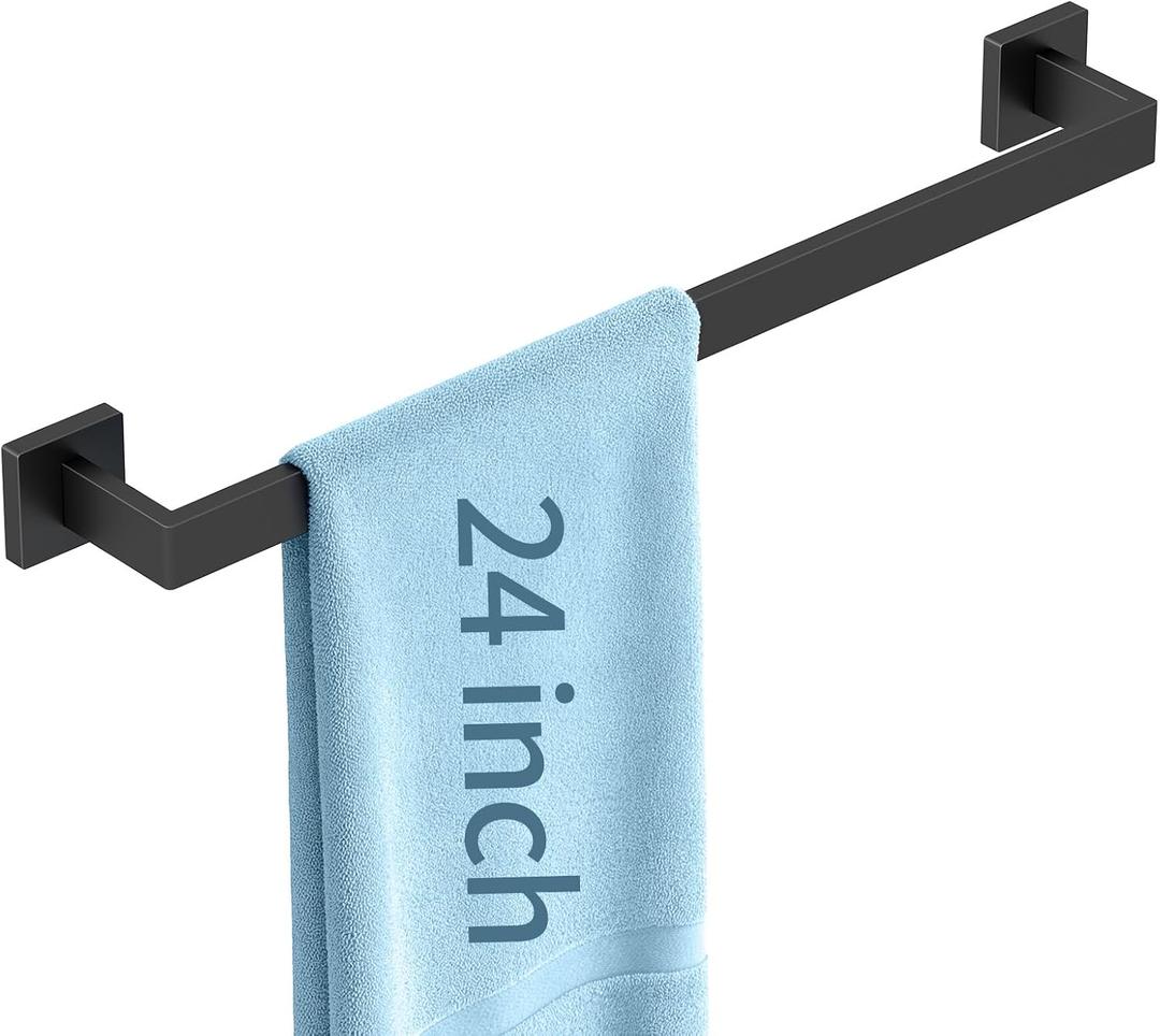 FLE Towel Bar, Black Wall Mount Towel Holder for Bathroom Kitchen, 24 Inch