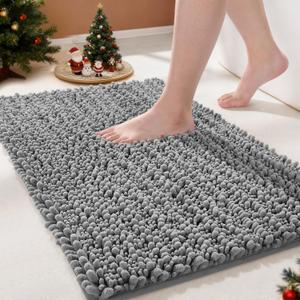 Yimobra Bathroom Rugs Non Slip Washable - Ultra Soft Absorbent Chenille Bath Mat, Quick Dry Shaggy Floor Carpet for Tub Shower, Gray Home Decor Accessories, 24x17 Inch (Grey)