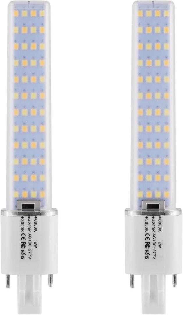GX23 Base LED Bulbs 13W CFL Equivalent,2-Pin PL Horizontal LED Light,3 Color Selectable Warm White//Neutral White/Cool White/ 360 Beam,100277V Plug-and-Play,CFL Replacement,2 Pack. (GX23)