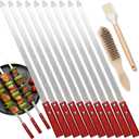 10 PCS 23.6" Flat Stainless Steel Skewers, Metal Barbecue Skewers with Wooden Handles and Silicone Brush, Reusable Long Shish Kabob Skewers for Grilling for Koobideh Persian Picanha Brazilian