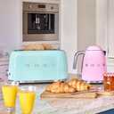 SMEG 4 Slice Toaster TSF02, Long Slot Toaster with Wide Slots for Bagels & Artisan Bread, Retro Stainless Steel, 6 Browning Levels, Defrost Reheat Bagel Functions, 1400W - (Pastel Green)