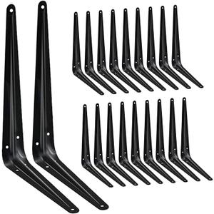 20 Pack Shelf Brackets 12 inches, Heavy Duty Black Iron Metal Floating Shelf Bracket, Rustic Farmhouse Decorative L Brackets for Shelves, Wall Mount Corner Brace for Wood Boards
