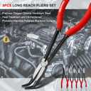HAUTMEC 11Inch Extra Long Needle Nose Pliers Set, 5PCS Spring Loaded Heavy Duty Long Reach Pliers Include Hose Grip and Diagonal Cutting Plier, Straight and 45/90 Degree Bent Nose Pliers