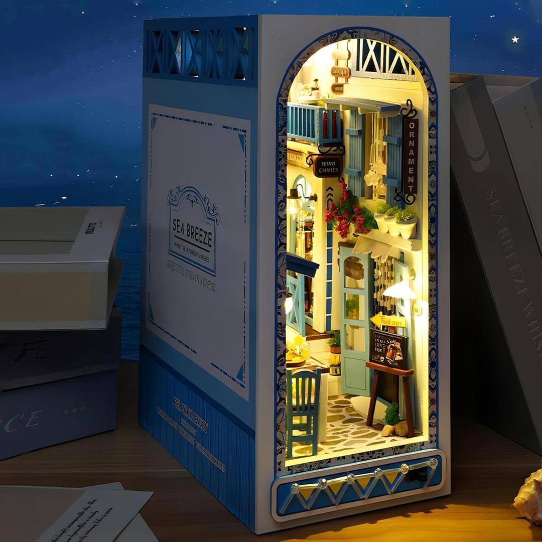 DIY Book Nook Kit, DIY Dollhouse Wood Bookend, Booknook Bookshelf Insert, Miniature Dollhouse Kit, Bookends Model Build for Adult, Gift for Birthday- Ocean Town DIY Book Nook Kit, DIY Dollhouse Wood Bookend, Booknook Bookshelf Insert, Miniature Dollhouse Kit, Bookends Model Build for Adult, Gift for Birthday- Ocean Town