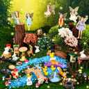 100 Pcs Fairy Garden Accessories Miniatures Figures Kit Micro Landscape Terrarium Ornaments Resin Mushroom Animal Fake Pond Lawn Bridge Garden Dollhouse Decoration