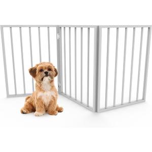 Pet Gate - 3-Panel Indoor Foldable Dog Fence for Stairs, Hallways or Doorways - 54x24-Inch Retractable Wood Freestanding Dog Gates by PETMAKER (White)