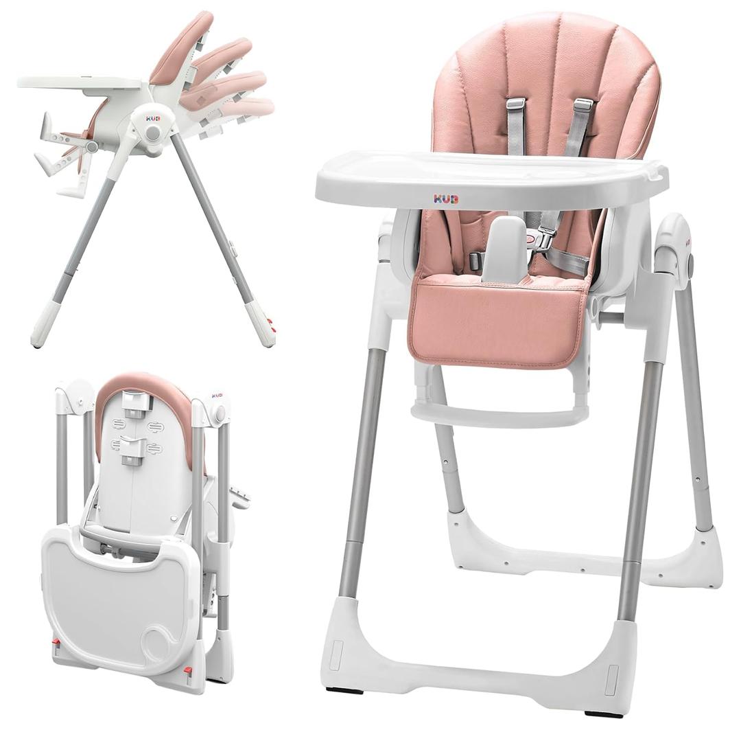 KB 3-in-1 Foldable Baby High Chair | 7 Height & 4 Recline Adjustable | Removable Seat & Tray for Easy Clean | 2 Locking Wheels | Multifunctional Infant High chairs for Babies and Toddlers Girl (Pink)