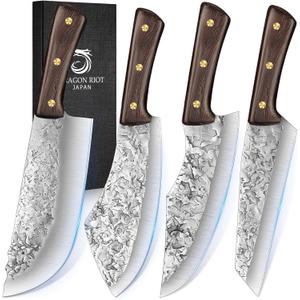 DRAGON RIOT Chef Butcher Knife Set for Meat Cutting, 4 Pcs Japanese Forged Chef Knives Set for Men and Women Gift for Men
