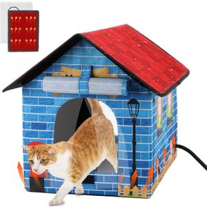 FHTONGE Heated Cat House for Outdoor Cats in Winter, Weatherproof Heated Feral Cat Shelter Insulated Cat Hut, Collaspable Strays Bed House with Self Heating Pad for Outside Wild Small Animal Rabbit (Medium(16.9" x 13.4" x 16"))
