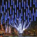 Joomer Christmas Lights Outdoor, 11.8 inch 10 Tubes 240 LED Meteor Shower Lights, LED Snow Falling Icicle Cascading Light with Timer Waterproof and Connectable for Christmas Decoration (Blue) (1PACK)