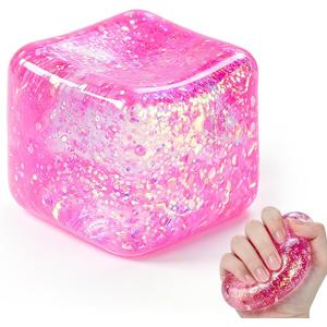 3 Pcs Swirl Ice Cube Bulk Stress Cube for Adults Anxiety Relief Soft Squeeze Sensory Square Ball for Prizes Goodie Bag Party Favors (Light Pink)