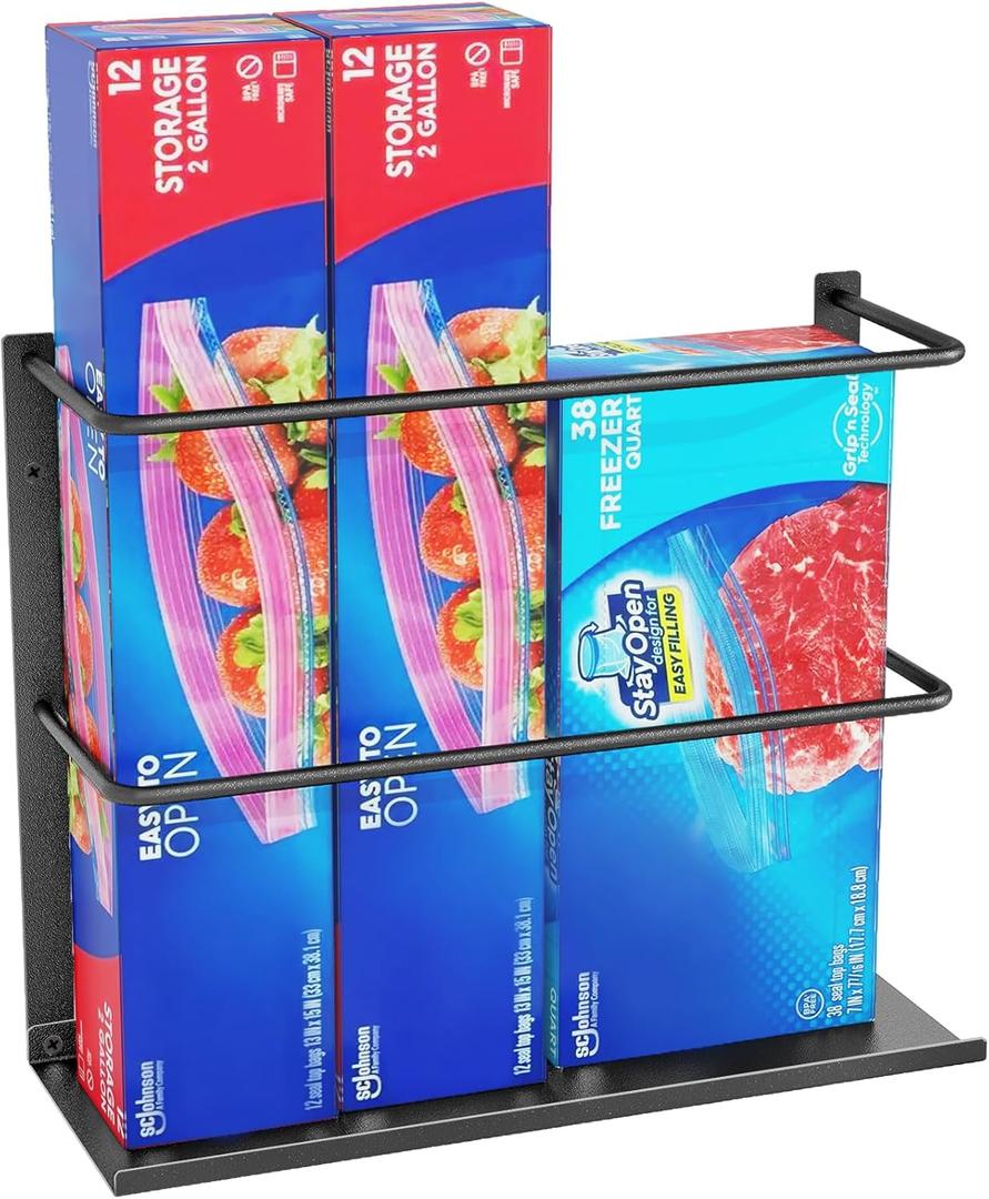 Kitchen Wrap Organizer Door Mount, Aluminum Foil Holder Cabinet Door Organizer Cabinet Storage Basket for Kitchen Wrap/Food Bag Storage, Black (1 Pack)