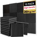 FONESO Acoustic Foam Panels, Sound Proof Foam Panels for Walls, High Desnsity Studio Soundproofing Wedges - Fire Resistant & Noise Absorbing for Studio, Office, Home (Black, 1"x12"x12" 12Pack)
