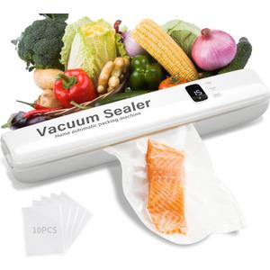 Food Vacuum Sealer 20 Vacuum Sealer Bags, Automatic Food Vacuum Sealer, Digital Display and Independent Sealing Function (White)