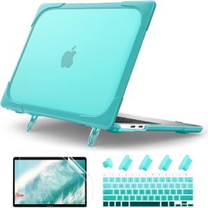 Batianda Heavy Duty Case for MacBook Air 13 inch 2020 A2179 A1932 A2337 M1 Chip with Touch ID, Hard Shell Cover with Foldable Kickstand Shockproof Function and Keyboard Cover, Cyan