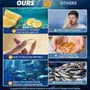 2 x Omega 3 Fish Oil Supplement - 308mg DHA & 154mg EPA, One Daily Burpless Softgel for Brain, Eye & Heart Health - Wild Caught, No Fishy Aftertaste - 60 Count, BBD:  10/03/29